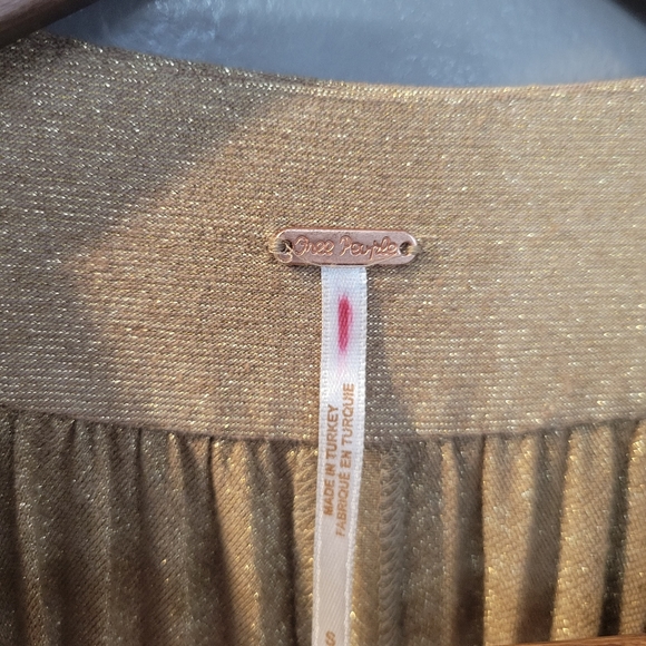 Free People Gold/Bronze Metallic Pleated Love Mini Dress Cocktail Part Size S - Picture 4 of 5